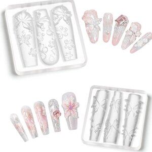 2PCS 3D Flower Mold for Nails, Flower Silicone Nail Art Molds, Reusable DIY